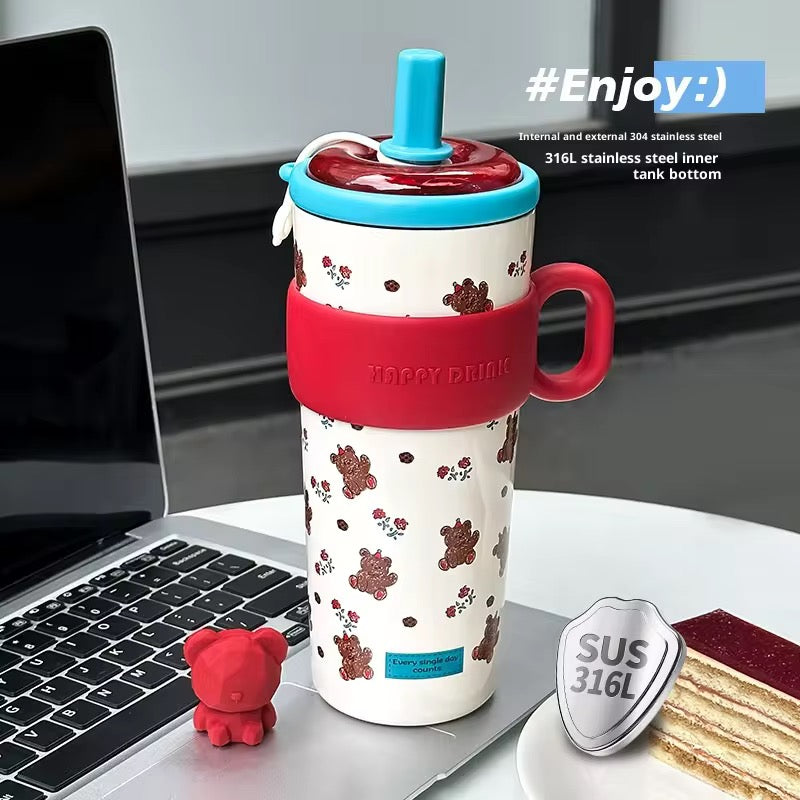 Happy drink! Steel thermos tumbler | Tea strainer | anti drop - 630 ml sipper