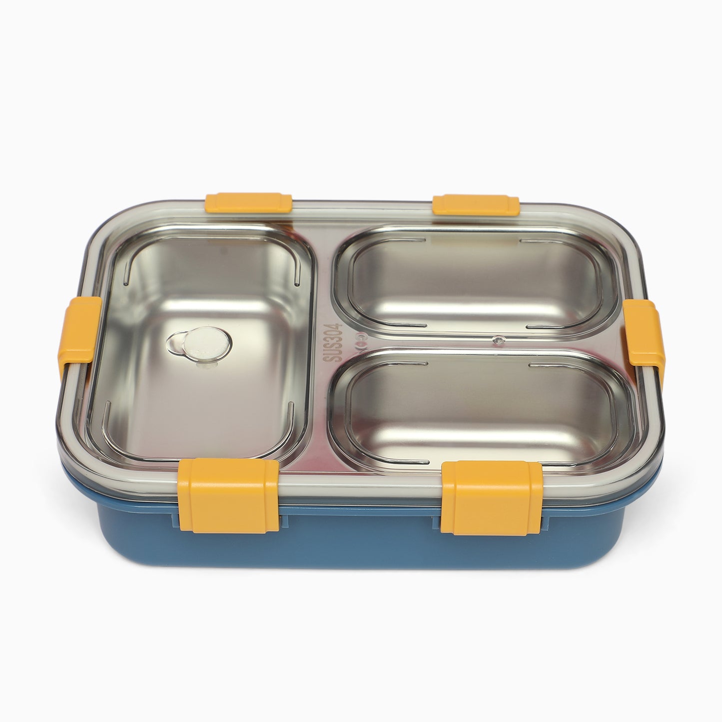 3 compartment Triple Grid stainless-Steel Lunch Box -750 ML (blue) - Kidspark