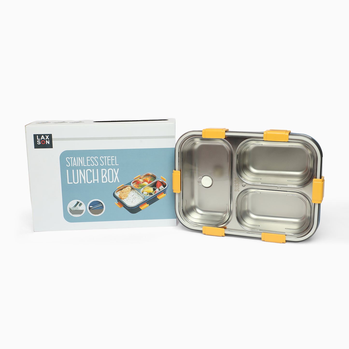 3 compartment Triple Grid stainless-Steel Lunch Box -750 ML (blue) - Kidspark
