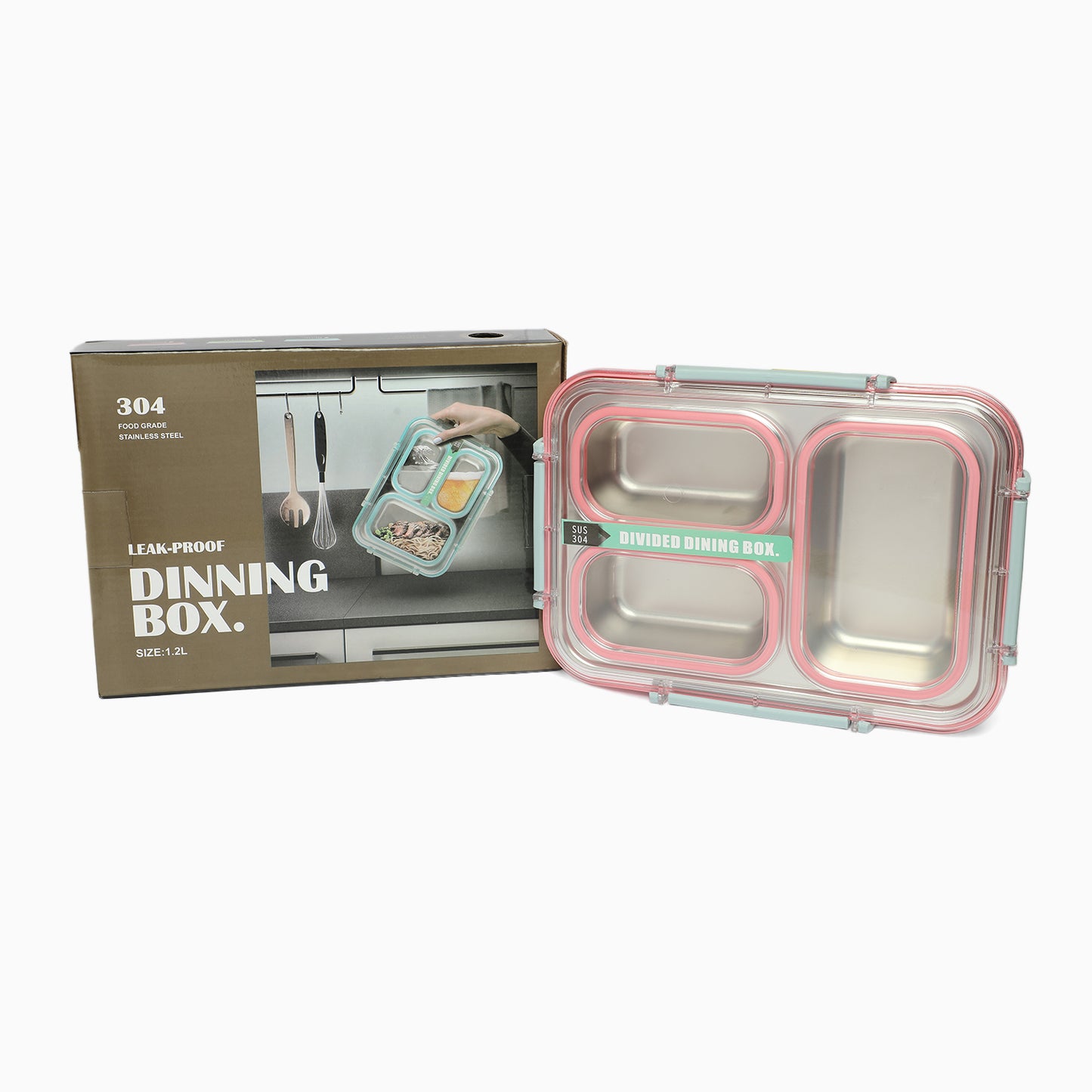 Stainless Steel 3-Compartment 1.2L Lunch Boxes: Durable and Eco-Friendly (pink) - Kidspark
