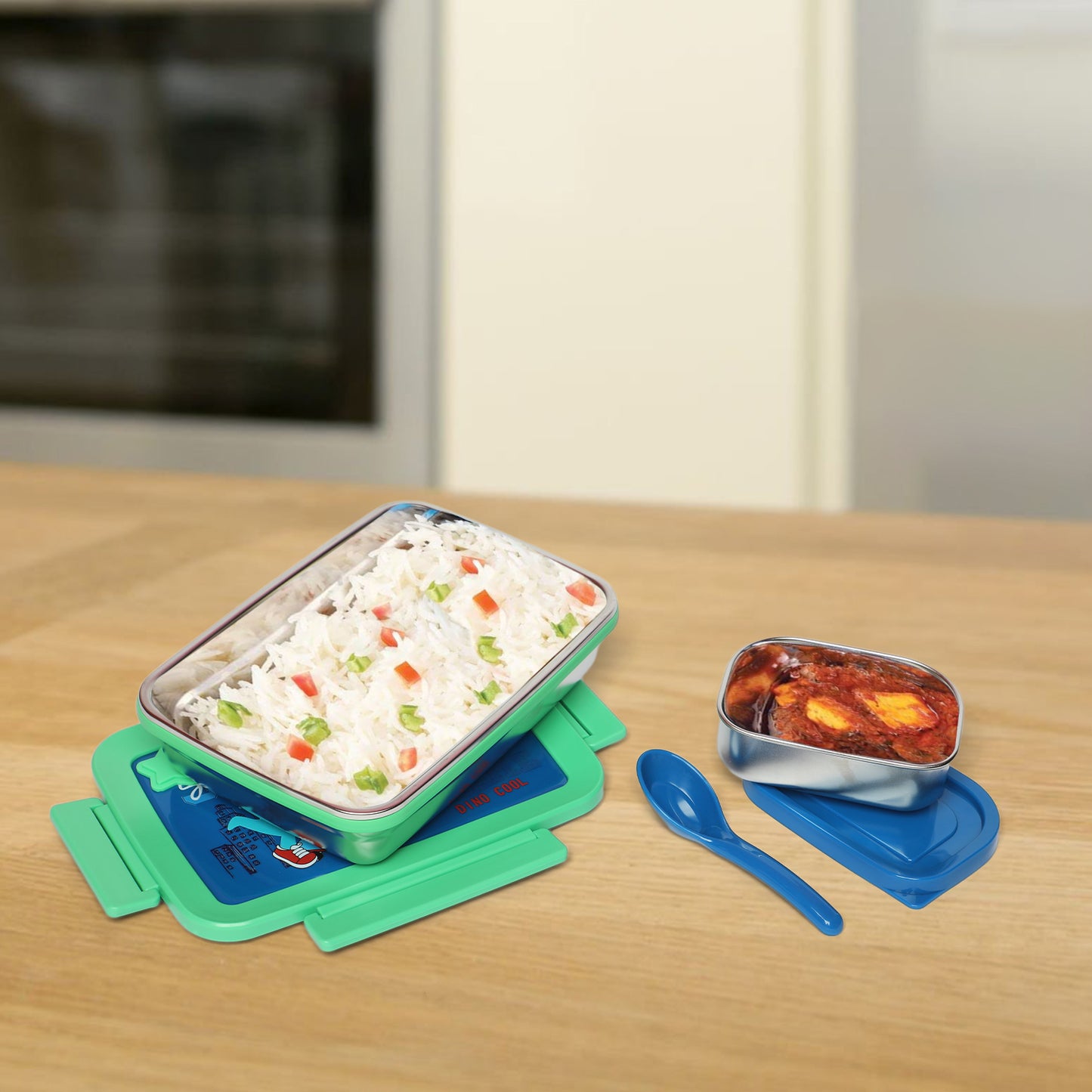 Dino Stainless steel 2 compartment lunch boxes : durable and stylish - Kidspark