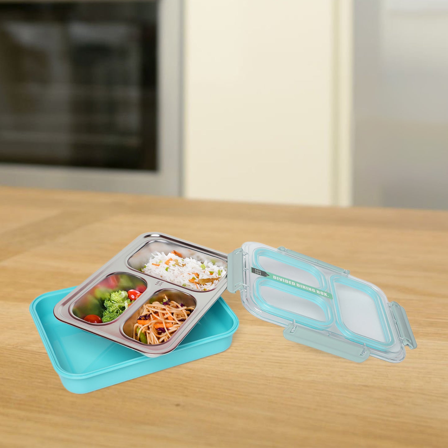 Stainless Steel 3-Compartment 1.2 L Lunch Boxes: Durable and Eco-Friendly (blue) - Kidspark