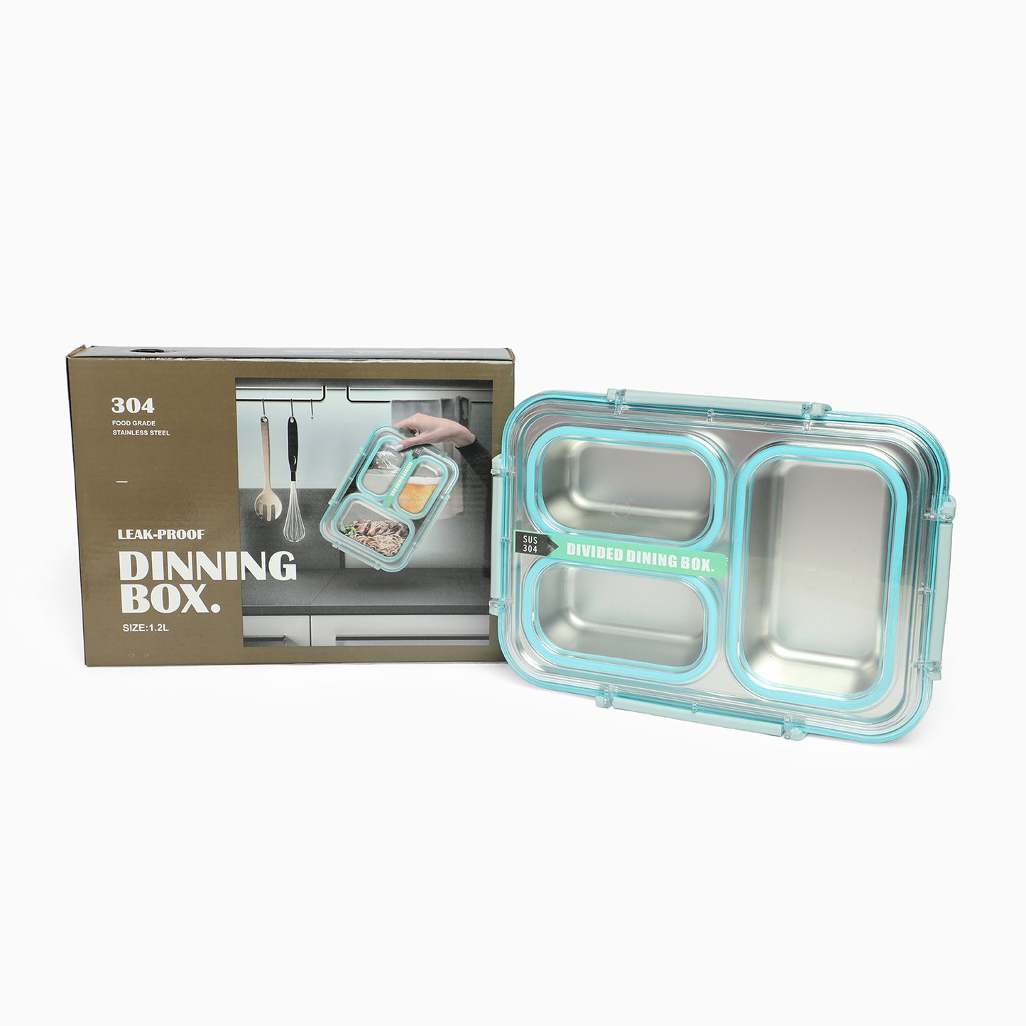 Stainless Steel 3-Compartment 1.2 L Lunch Boxes: Durable and Eco-Friendly (blue) - Kidspark