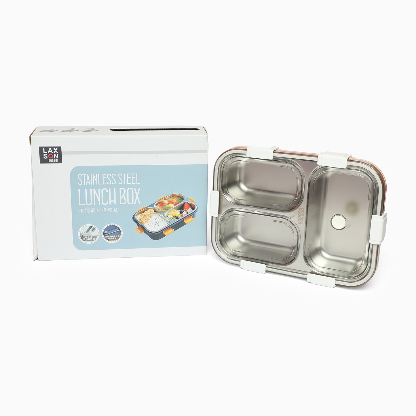 Triple Grid Insulated Steel Lunch Box - 750 ML (Peach) - Kidspark