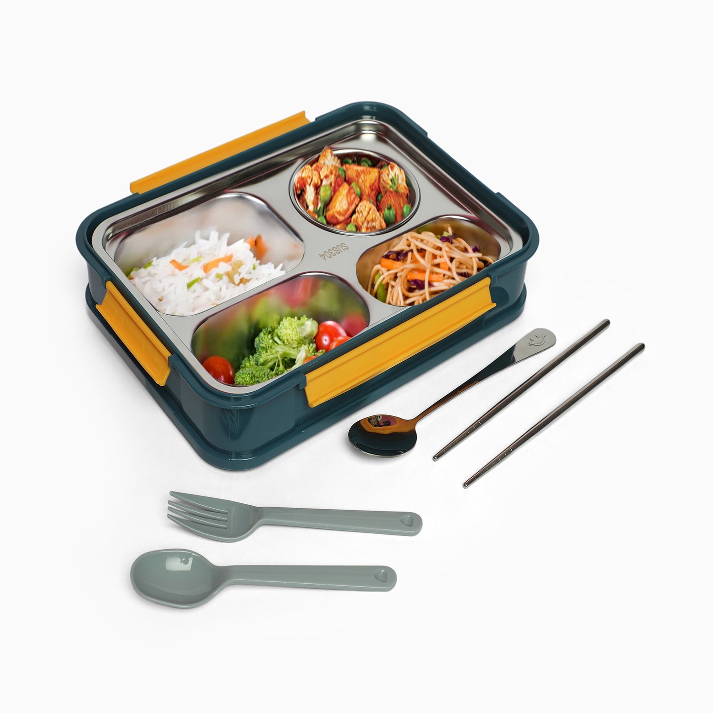 Food stainless steel 4 compartment lunchbox -1000 ml (blue) - Kidspark