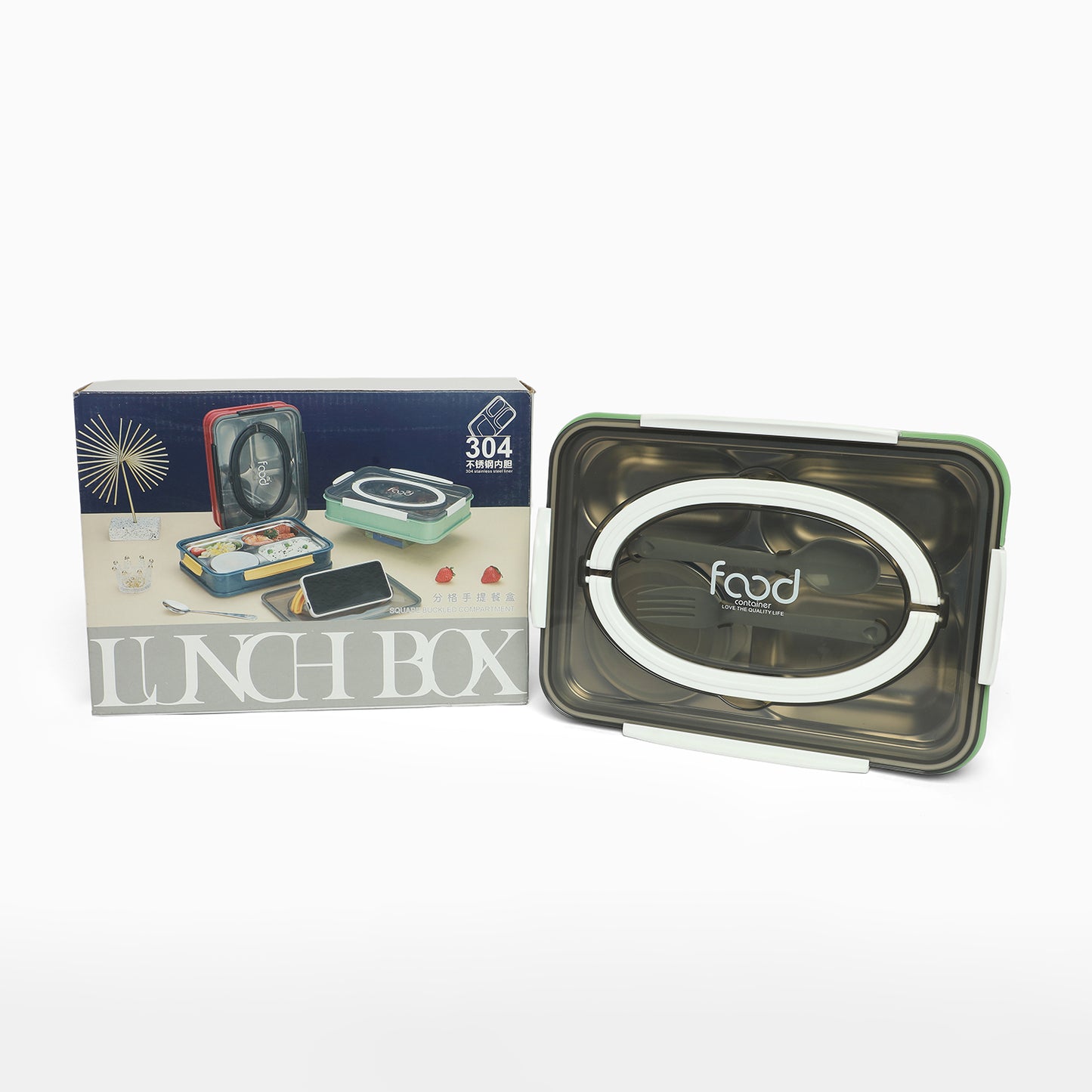 Food stainless steel 4 compartment lunchbox-1000 ml (green) - Kidspark