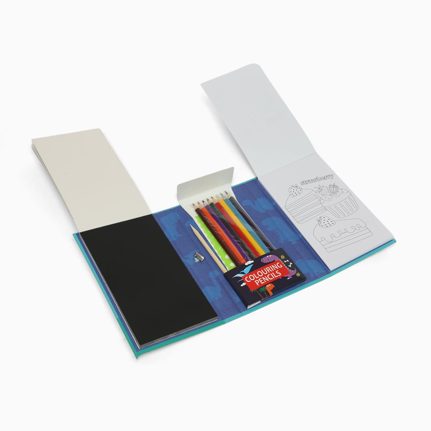 Dino 3 fold colouring book with scratch notes and colouring pencil & stencil - Kidspark
