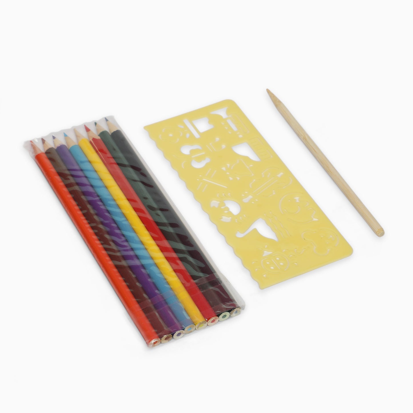 mermaid 3 fold colouring book with scratch notes, colouring pencil and stencil - Kidspark