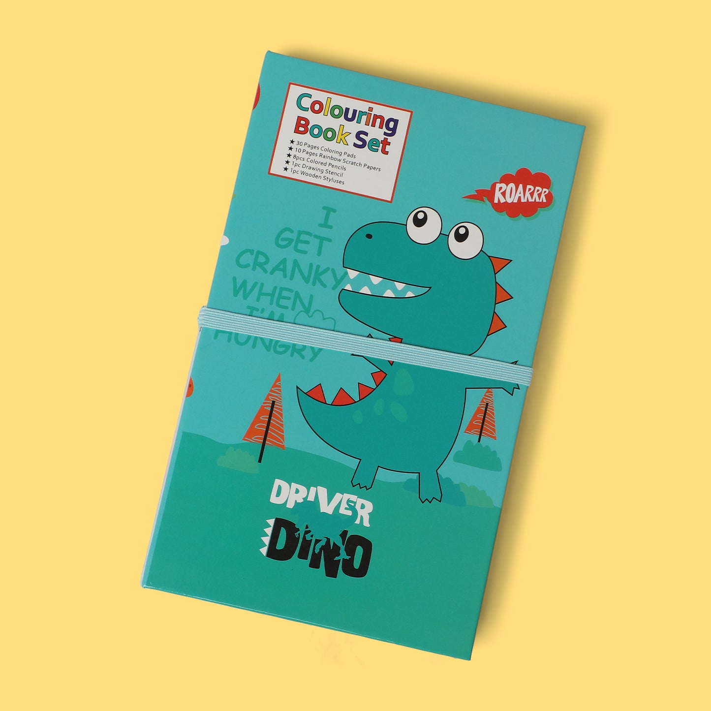 Dino 3 fold colouring book with scratch notes and colouring pencil & stencil - Kidspark