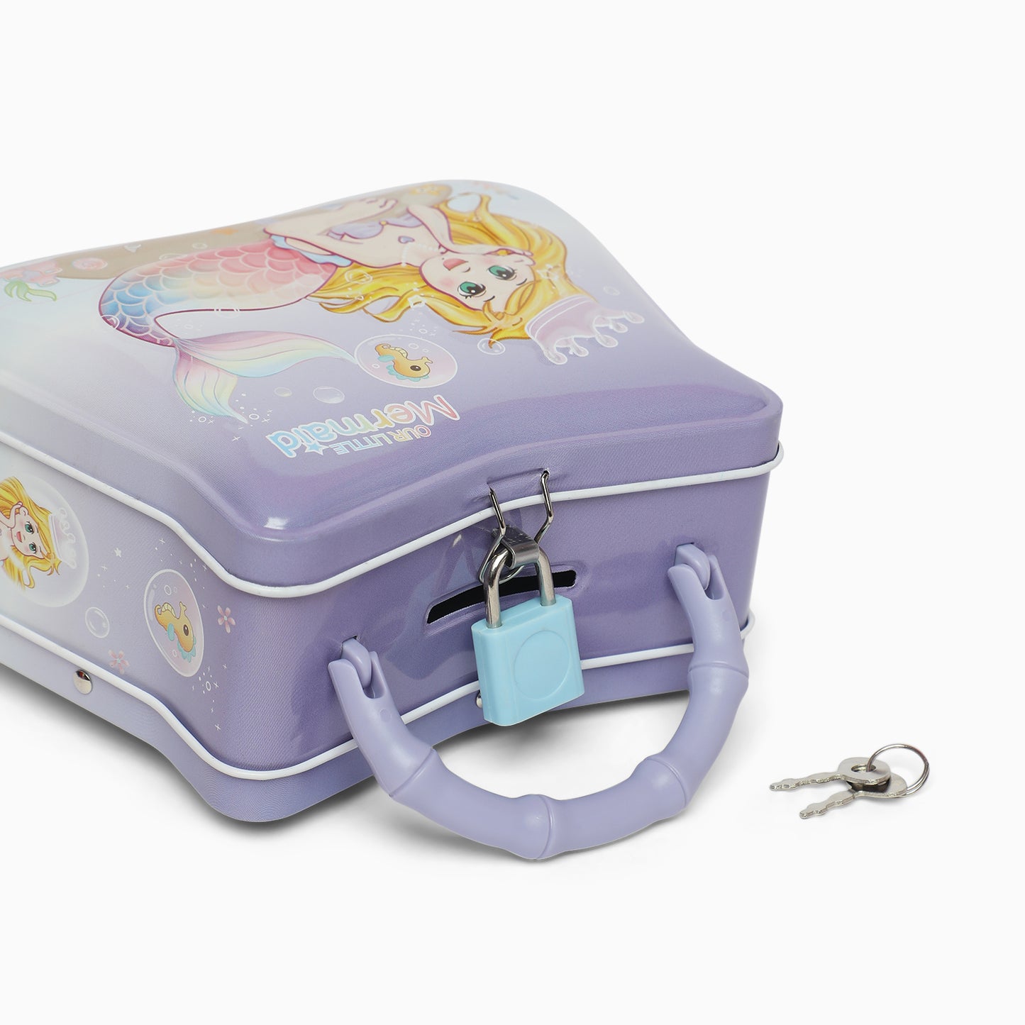 blue mermaid Small hand bag money bank with lock and key - Kidspark