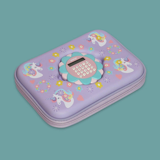 ZORSE Unicorn Rectangle Shaped Hard Case pencil Pouch with Calculator (purple) - Kidspark