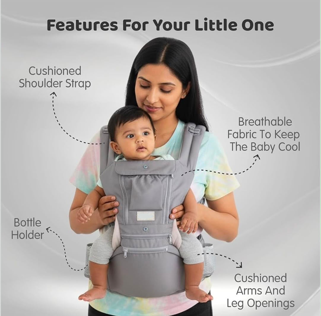Kidspark carry me premium baby carrier | cushioned strap | bottle holder | hip seat