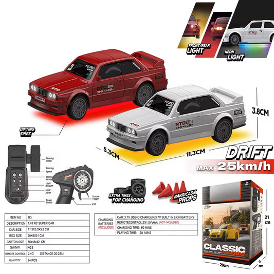 Whoosh metal RC car(M3) |1 : 43| Gyro | 4WD | Drift | 25km/H