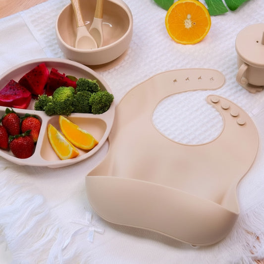 Premium Silicone Suction Feeding Dinnerware Set I 6 Pieces Set I Beige
