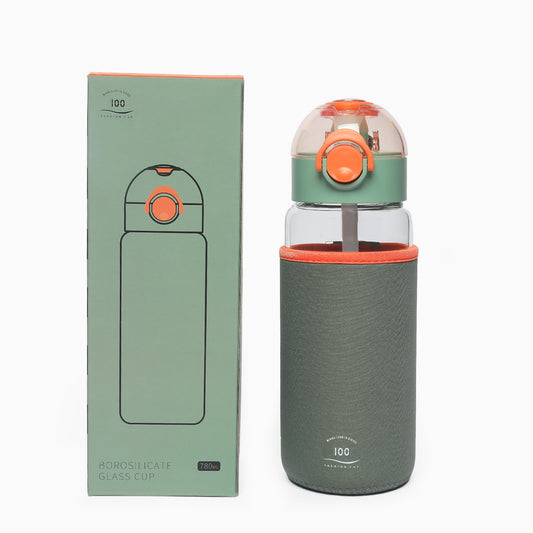 Water Bottle With Jute Cover For Travel Use Glass Bottle 600ML (green) - Kidspark