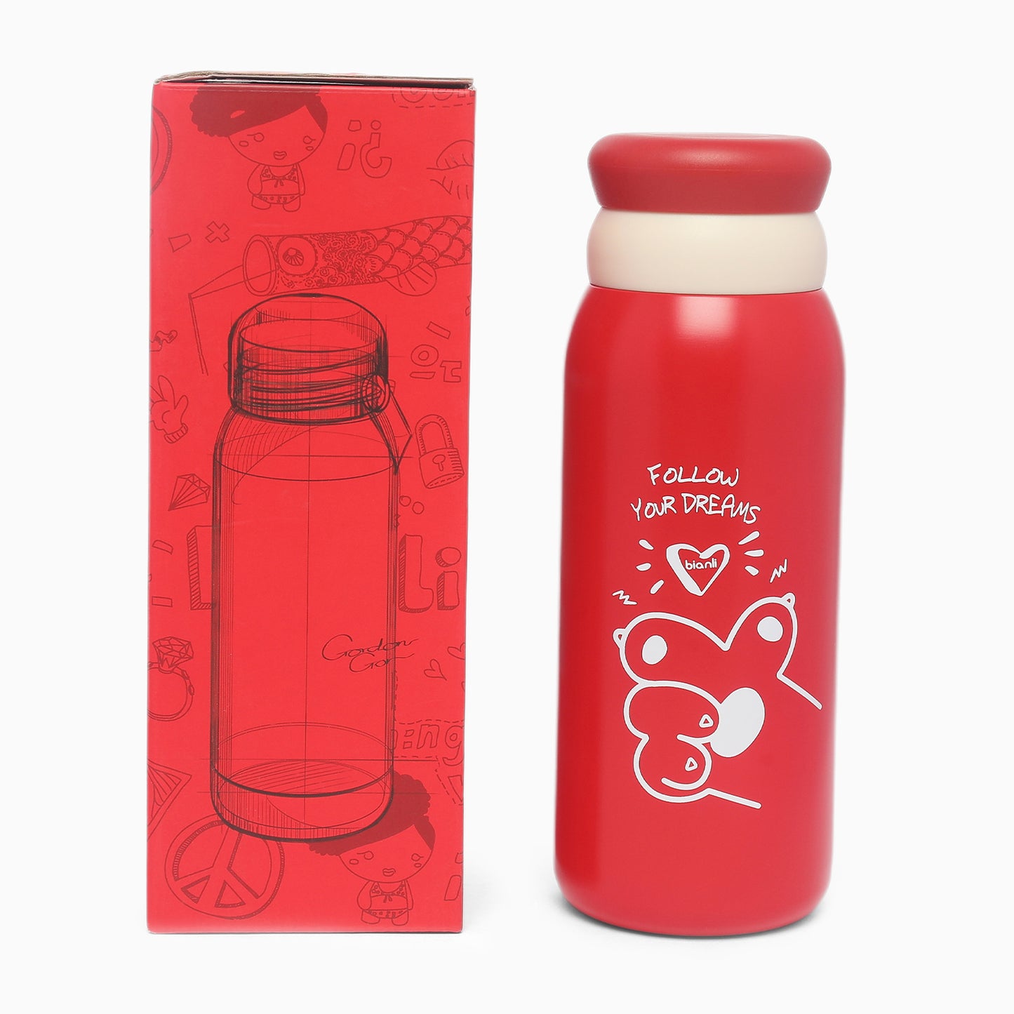 Stainless Steel Double-Wall Vacuum Insulated Bottle (430ml) For Kids (red) - Kidspark
