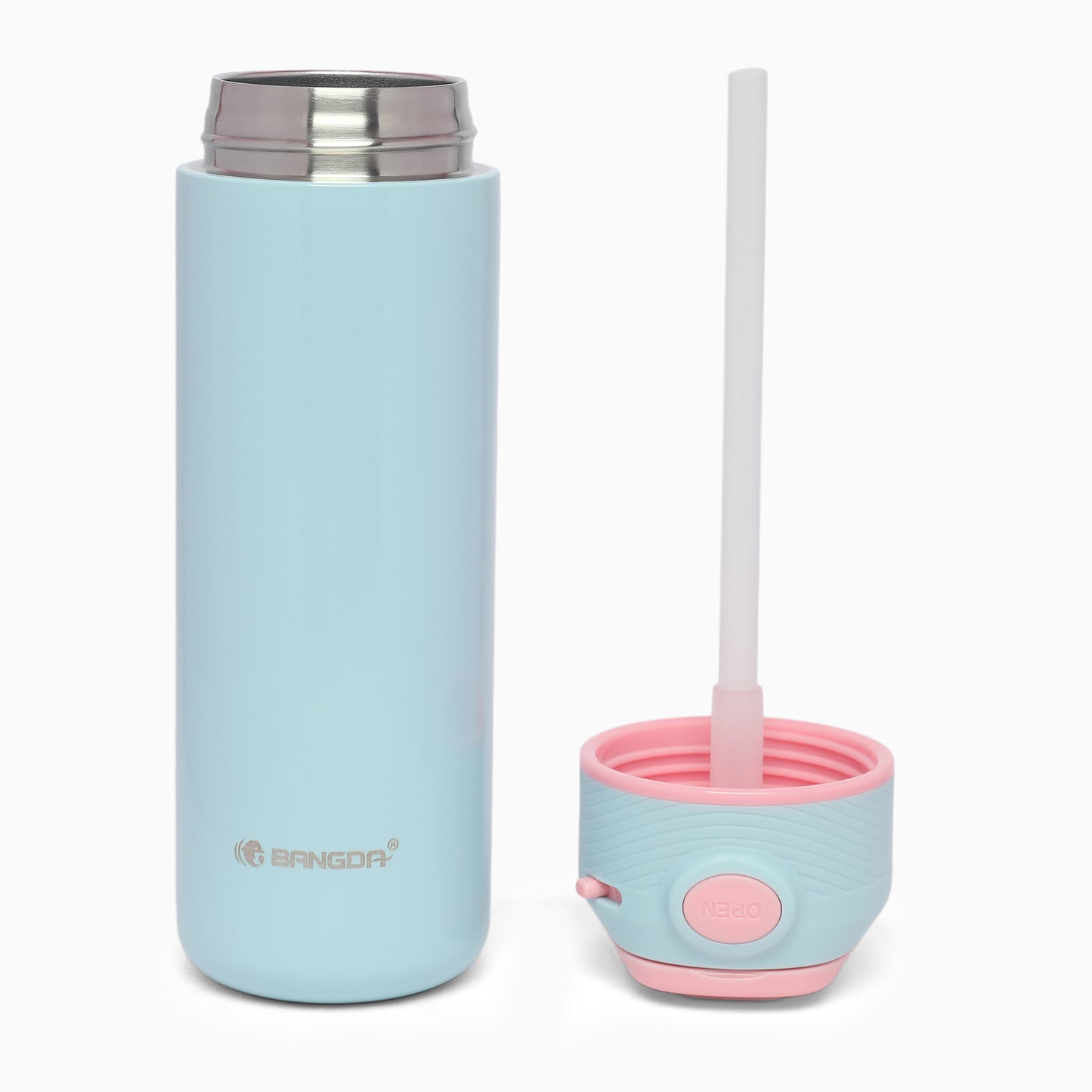 Premium quality vacuum stainless steel insulated sipper bottle lockable popup lid- 450ml (baby blue) - Kidspark