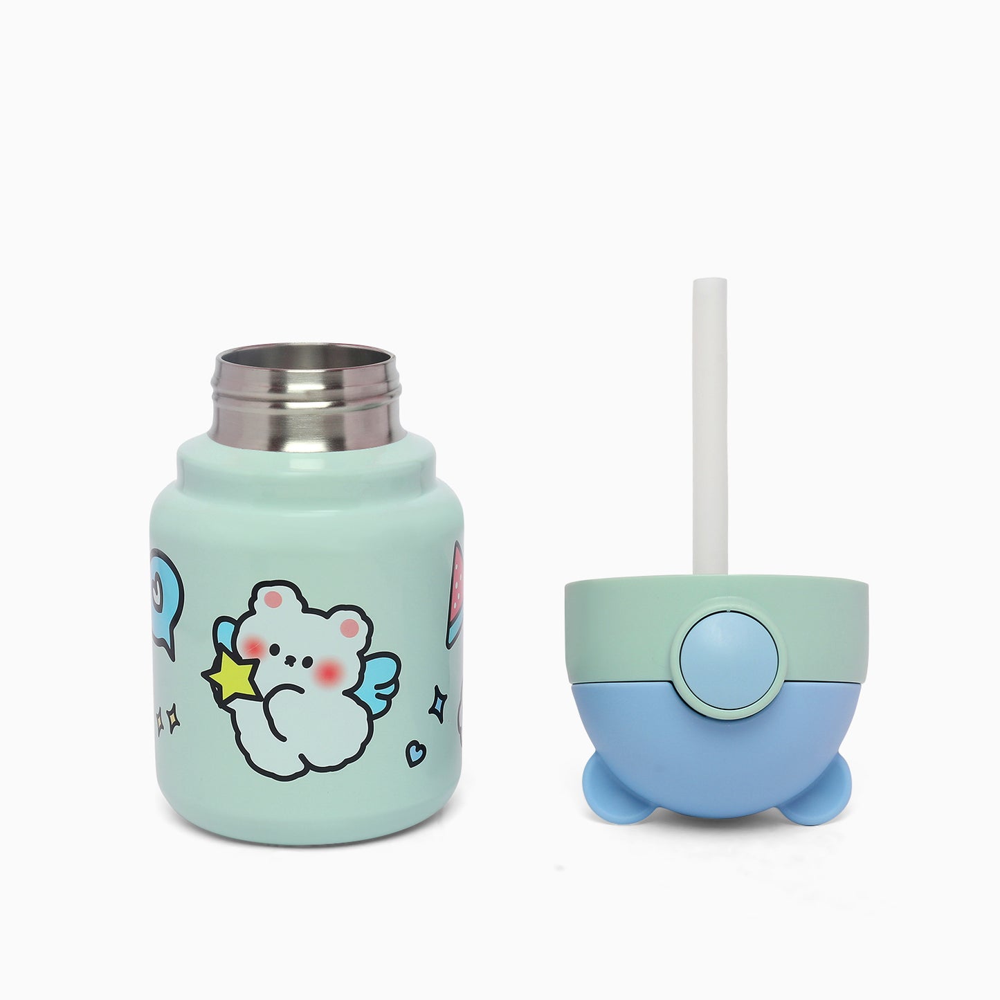 Happy bear insulated vacuum stainless steel thermos sipper bottle -400 mL (sky blue) - Kidspark