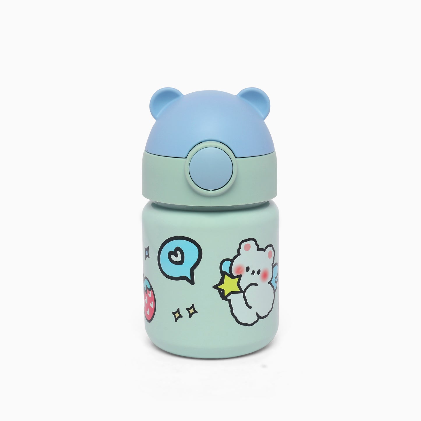 Happy bear insulated vacuum stainless steel thermos sipper bottle -400 mL (sky blue) - Kidspark
