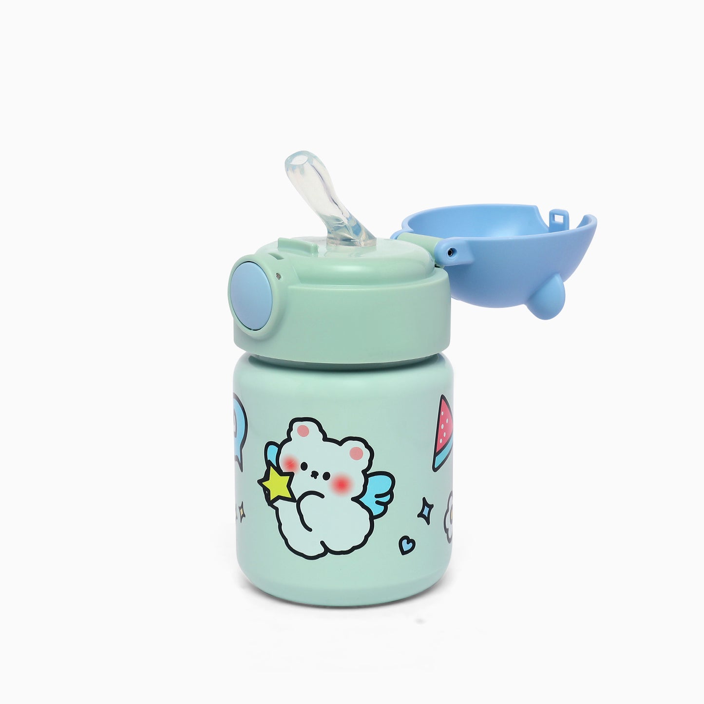 Happy bear insulated vacuum stainless steel thermos sipper bottle -400 mL (sky blue) - Kidspark