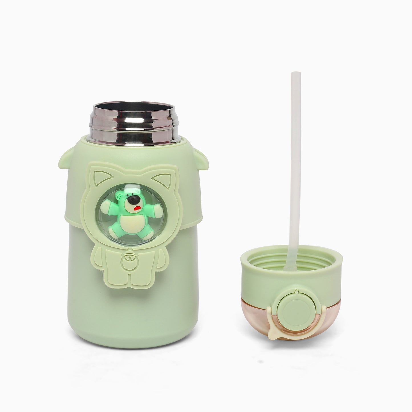 Durable Stainless Steel Kids Water Bottle with Leak-Proof Design, Straw Sipper,Double Wall Insulation bpa free - 600 ML ( forest green ) - Kidspark