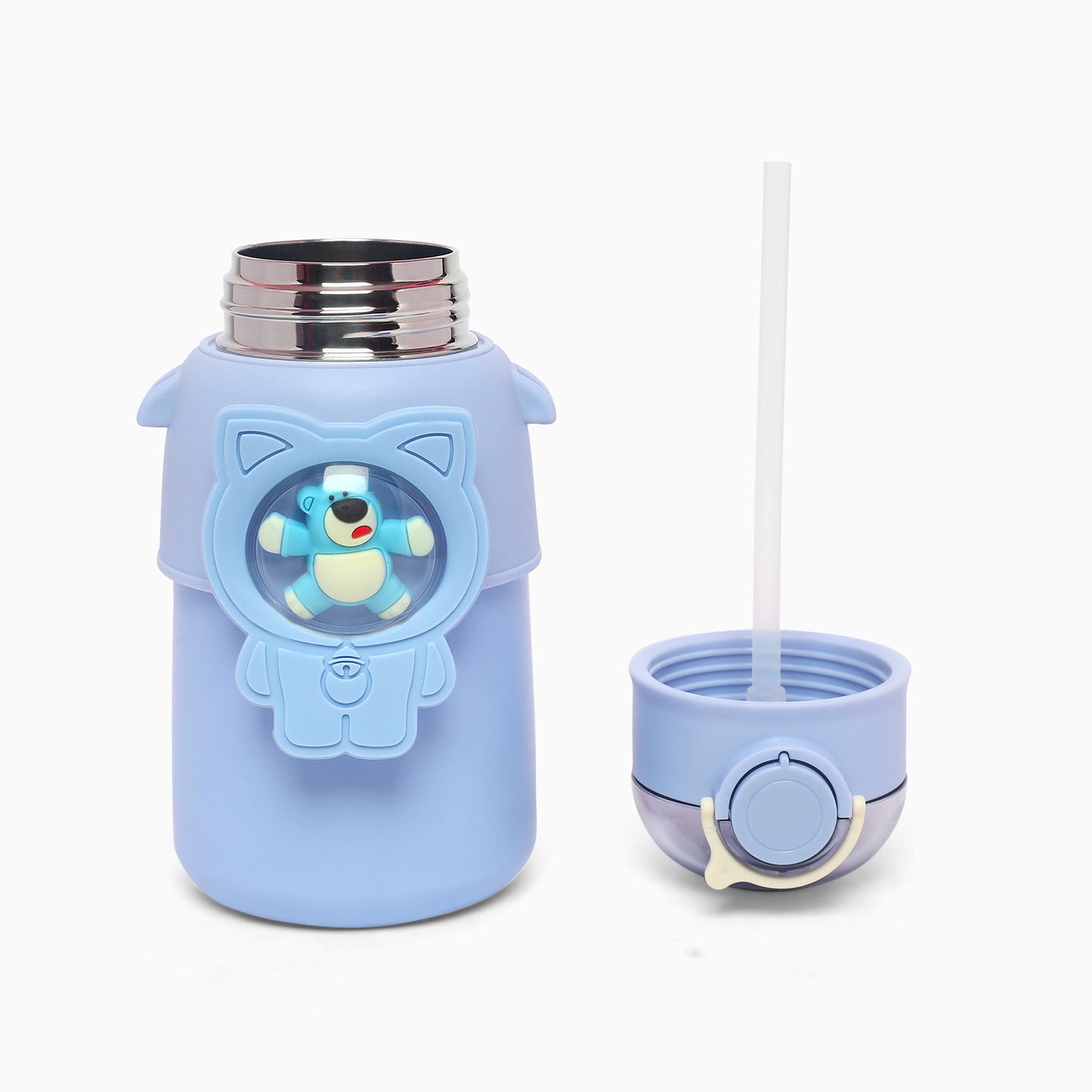 Durable Stainless Steel Kids Water Bottle with Leak-Proof Design, Straw Sipper,Double Wall Insulation bpa free - 600 ML (baby blue) - Kidspark
