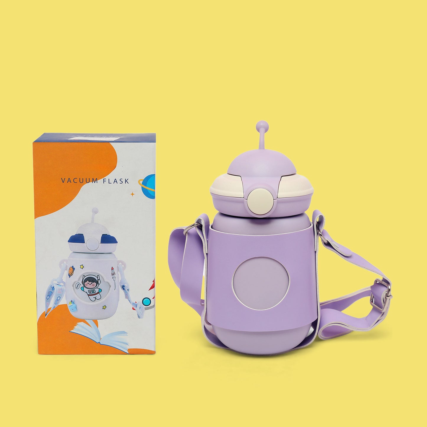 Space themed vacuum insulated flask sipper bottle with straps and bpa free (purple) - Kidspark