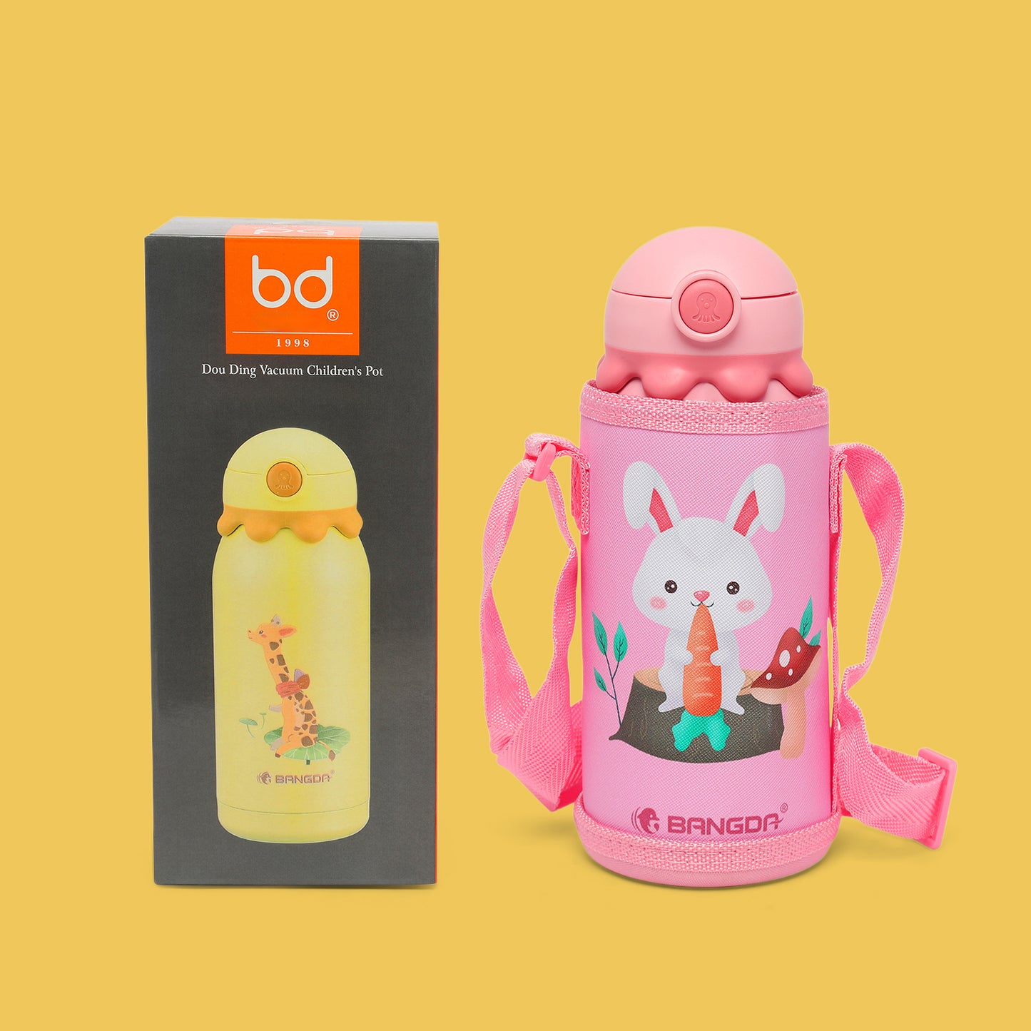 Premium quality Octopus themed vacuum insulated flask sipper bottle with cute cover and straps - 600 ML ( baby pink ) - Kidspark