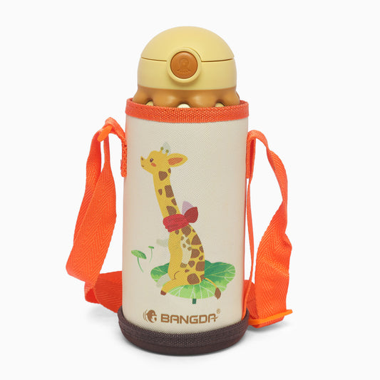 Premium quality Octopus themed vacuum insulated flask sipper bottle with cute cover and straps - 600 ML (yellow) - Kidspark