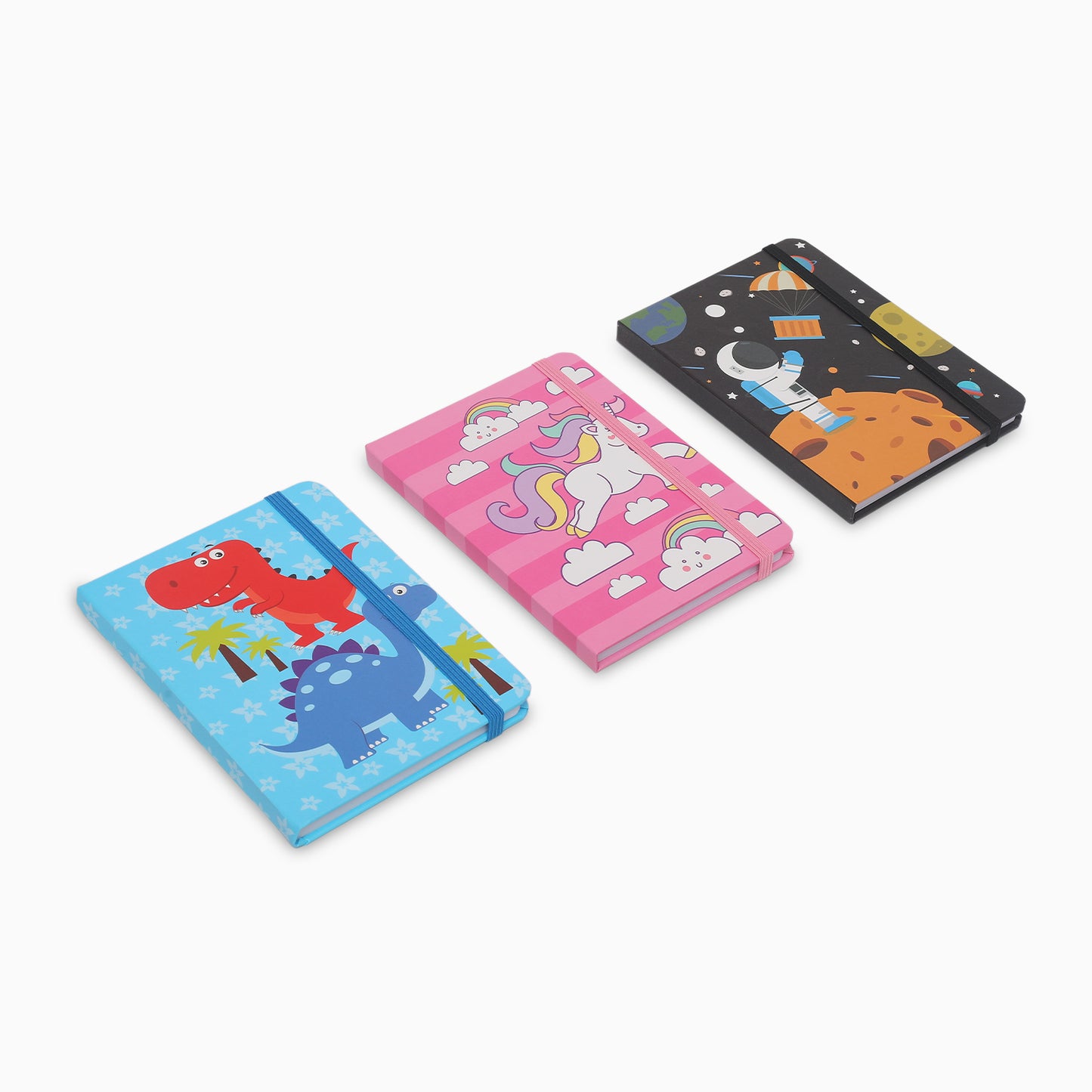 ZORSE fancy notebook with strap and whimsical illustrations, capturing a world of wonder Size- 6in X 4.5in MEDIUM (space, unicorn, dino) - Kidspark