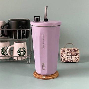 TYESO Tumbler with Straw, Stainless Steel, Wide Mouth, Vacuum Insulated - 600 ml - Kidspark