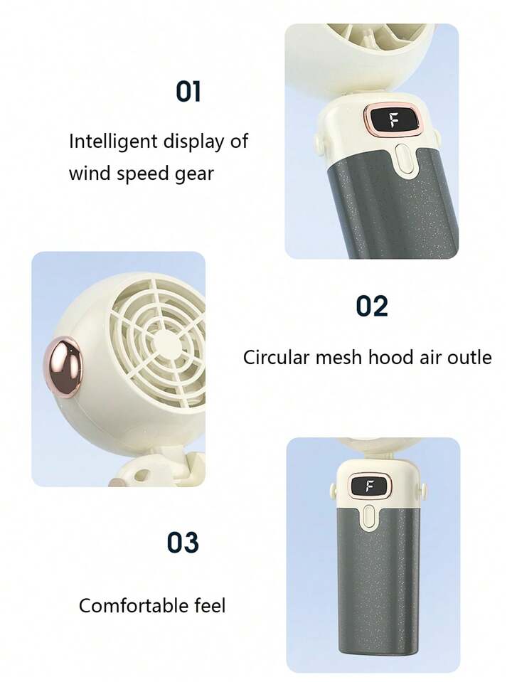 2-In-1 Folding Desktop And Handheld Fan, 1200mAh Rechargeable Battery, 3-Speed Adjustable Wind, type c charging - Kidspark