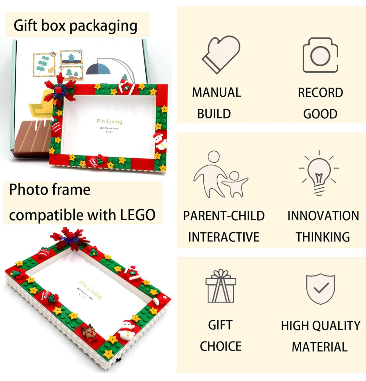 Building blocks DIY lovely Christmas photo frame ( 4’ X 6’ ) (snowflake)