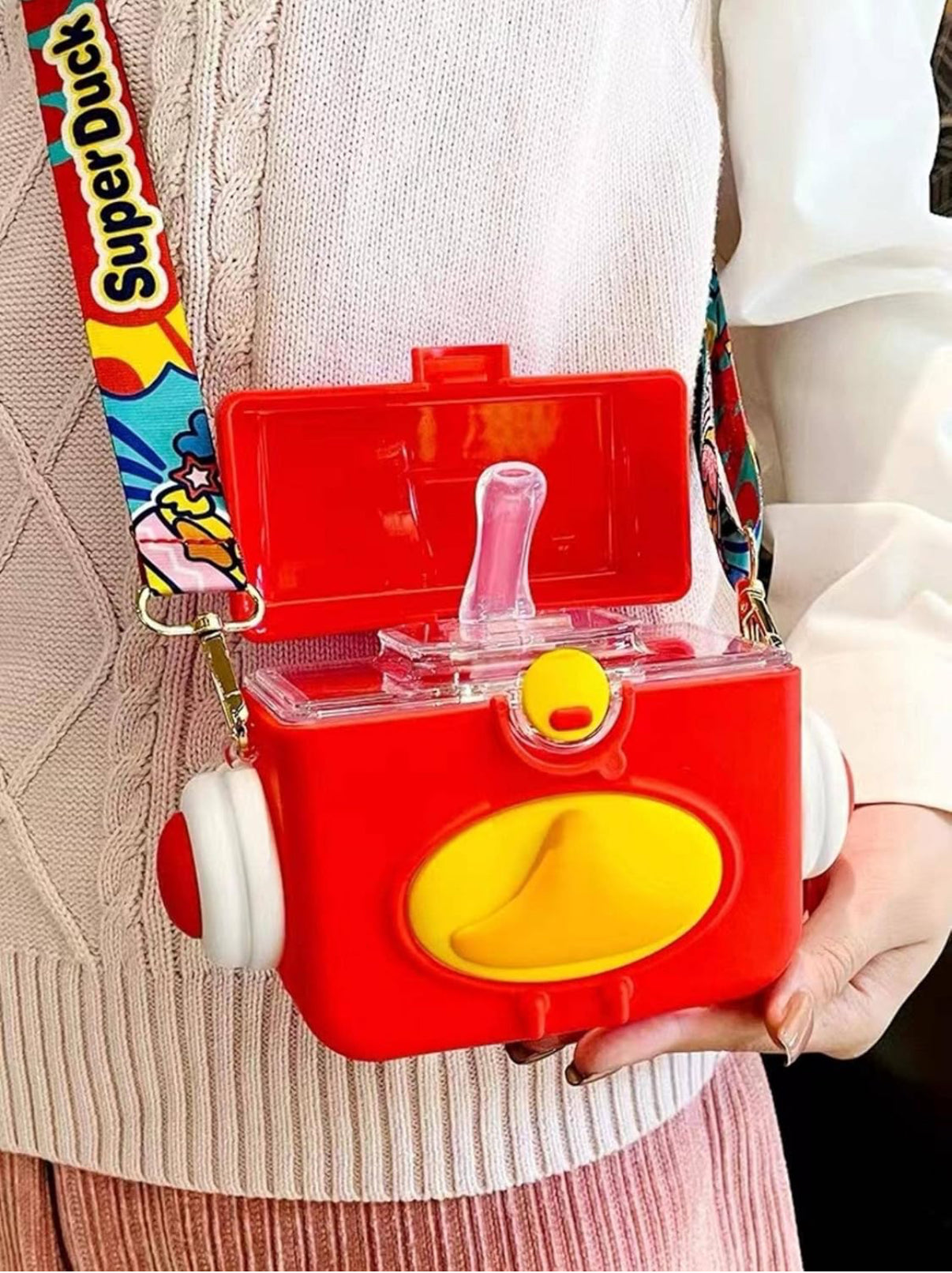 Creative Shape Square Duck-Straw Sports Bottle-Outdoor Portable Water Cup