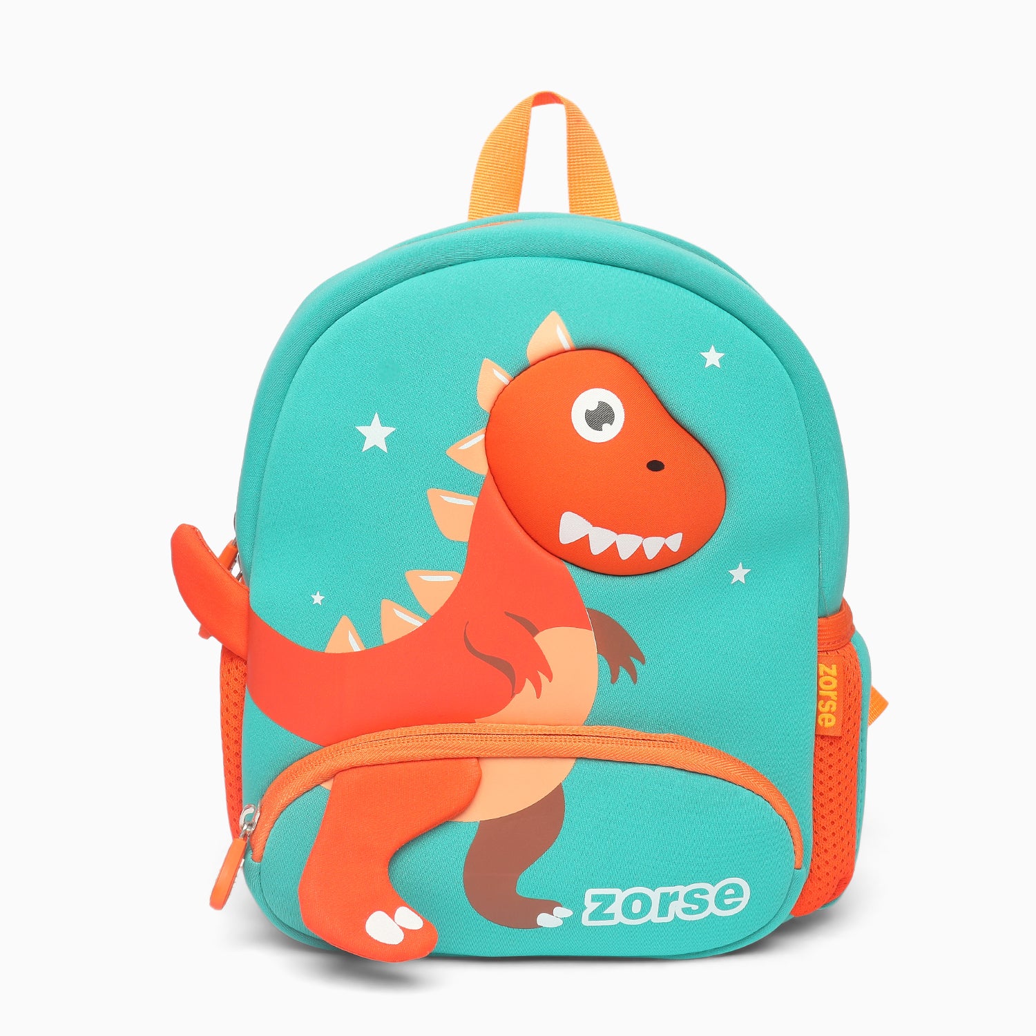 ZORSE Dino Premium Quality 3D dual zip Backpack for kindergarten kids small size (orange)
