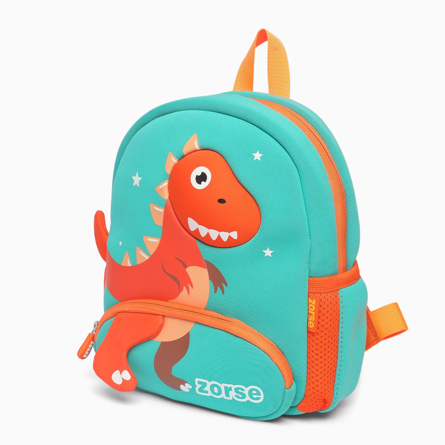 ZORSE Dino Premium Quality 3D dual zip Backpack for kindergarten kids small size (orange) - Kidspark