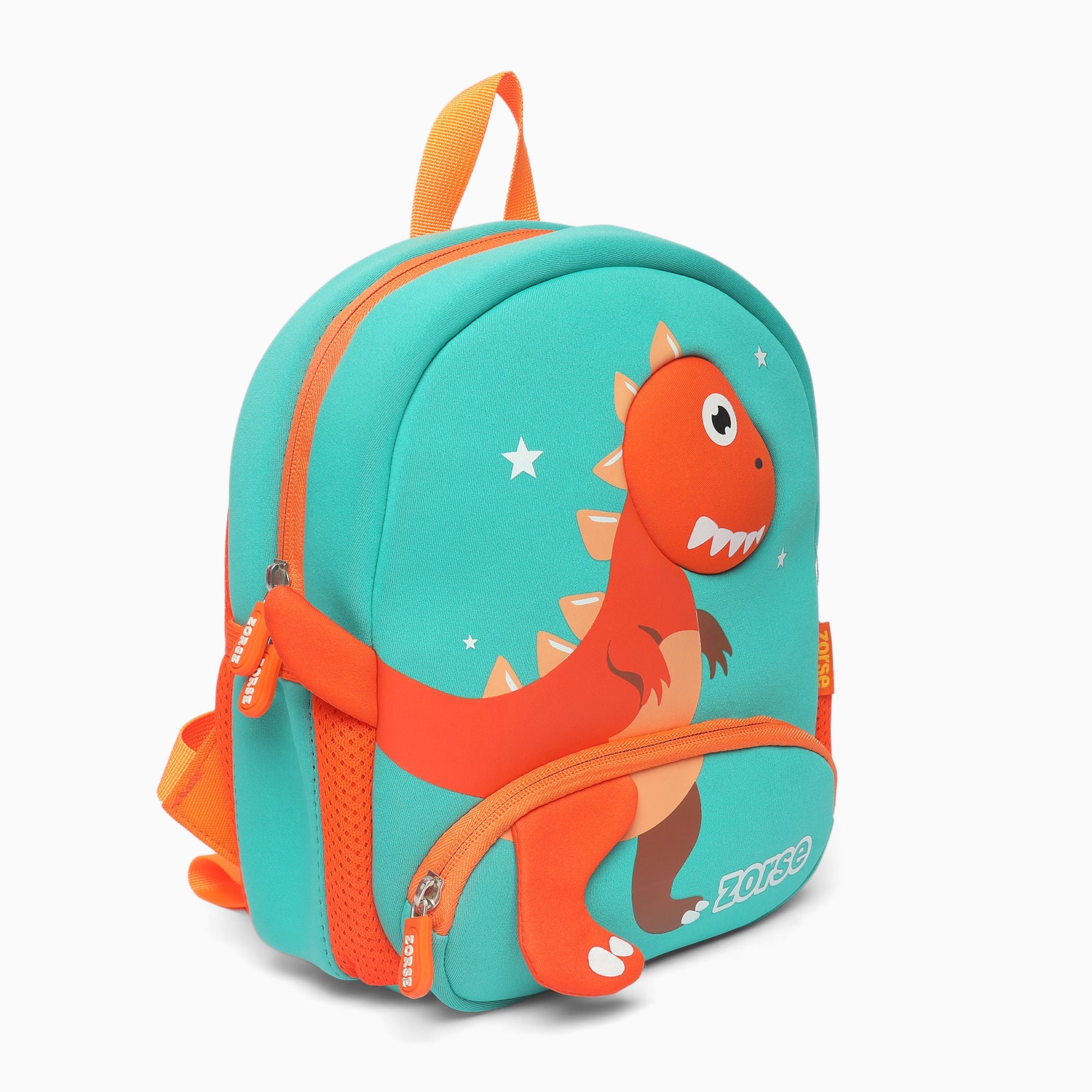 ZORSE Dino Premium Quality 3D dual zip Backpack for kindergarten kids small size (orange) - Kidspark