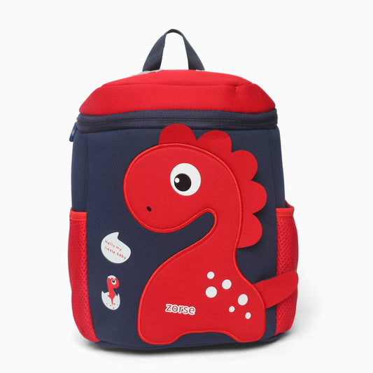 ZORSE Premium Quality 3D Dino Backpack for kindergarten kids single zip small size (red) - Kidspark