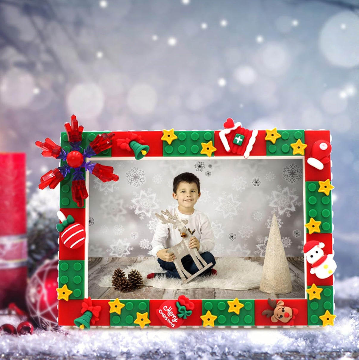 Building blocks DIY lovely Christmas photo frame ( 4’ X 6’ ) (snowflake)