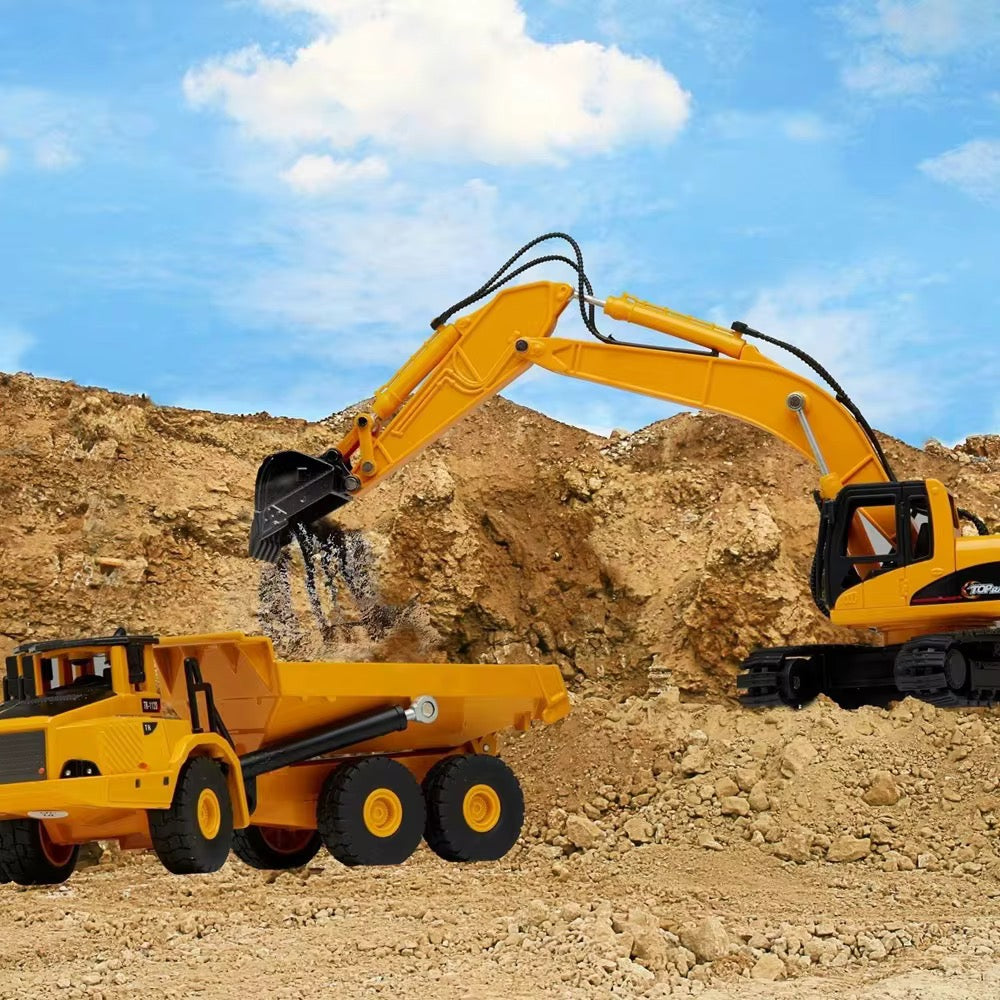 HUINA 1611 1:50 metal diecast excavator & dump truck static model