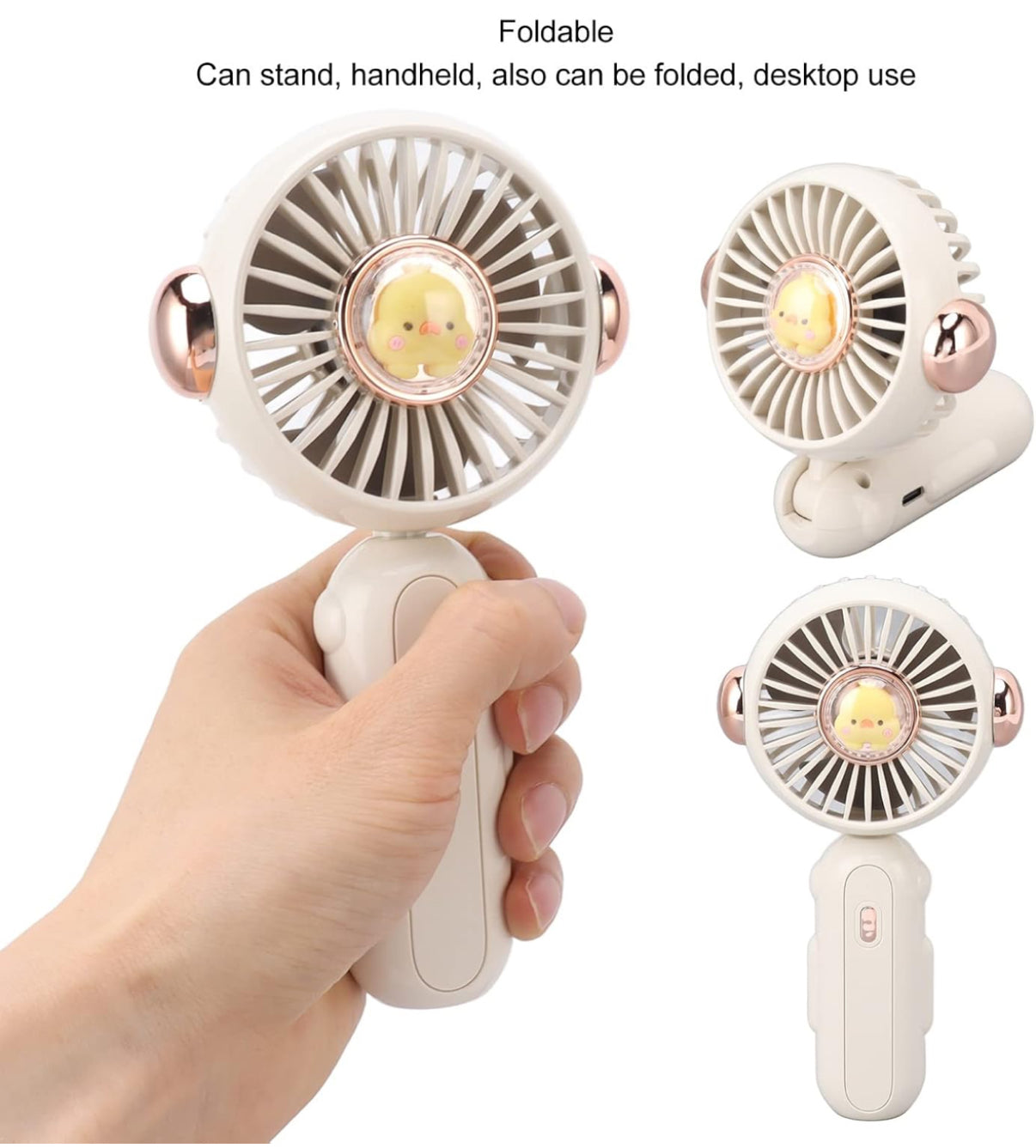 Foldable Mini Handheld Fan for Summer, Cute duck USB Rechargeable 900mAh Handheld Turbine Fan, Low Noise Desktop Cooling Fan