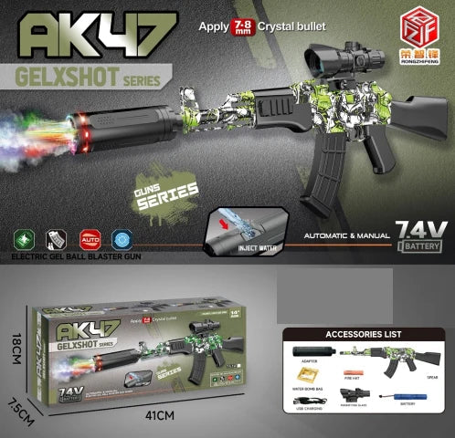 AK47 T53A 7.4V Electric Gel Blaster Shooting Gun With Smoke Muffler