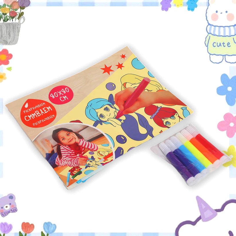 ZORSE Mermaid reusable washable coloring mat for your kids 80 x 80cm with sketch pens - Kidspark