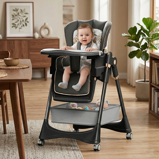 4-in-1 padded Convertible High Chair for Kids Adjustable Baby Feeding Chair with Swing | Recline | Detachable Tray | 5-Point Harness | Foldable Design | Multi-Height & Footrest Settings 6 Months to 5 Years | luxury