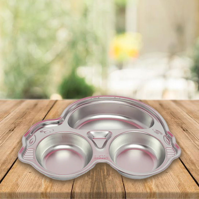 kids Car themed dinner plate 304 stainless steel food plate divided 3 sections for kids - Kidspark