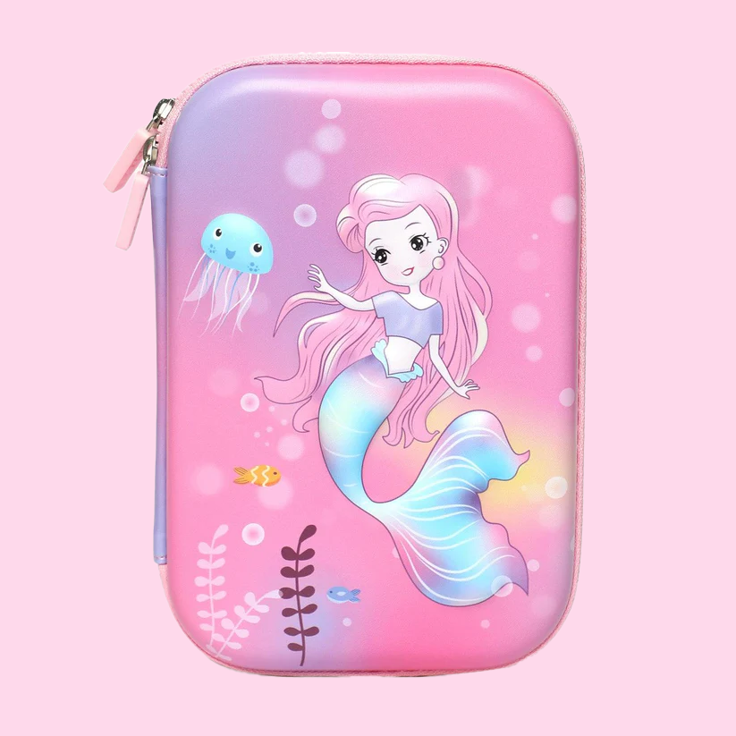School Kids Hard Case mermaid Print Pencil Pouch big size