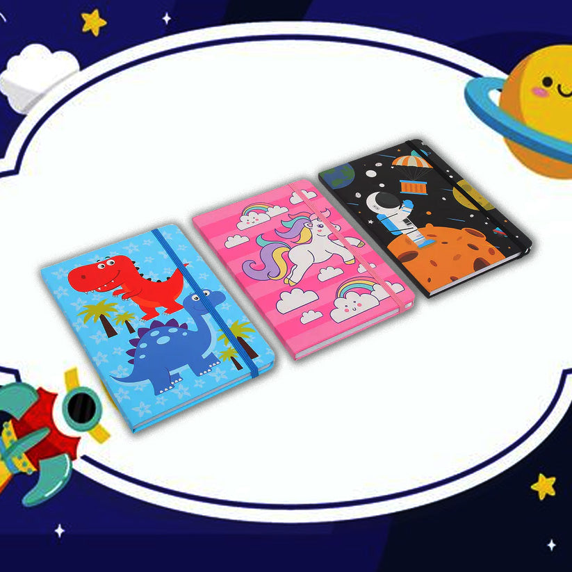 ZORSE fancy notebook with strap and whimsical illustrations, capturing a world of wonder Size- 8.5in X 6in LARGE(space, unicorn, dino-random print) - Kidspark
