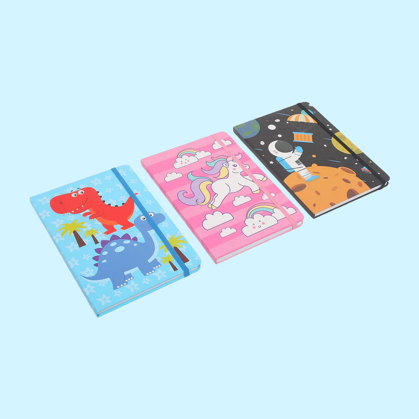 ZORSE fancy notebook with strap and whimsical illustrations, capturing a world of wonder Size- 6in X 4.5in MEDIUM (space, unicorn, dino) - Kidspark