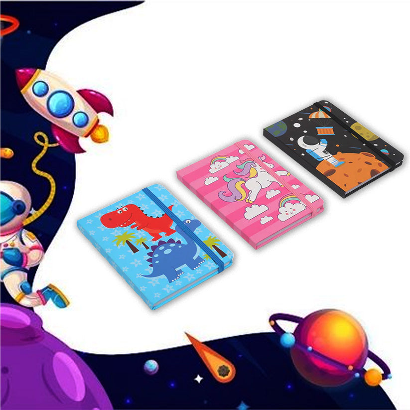 ZORSE fancy notebook with strap and whimsical illustrations, capturing a world of wonder Size- 6in X 4.5in MEDIUM (space, unicorn, dino) - Kidspark