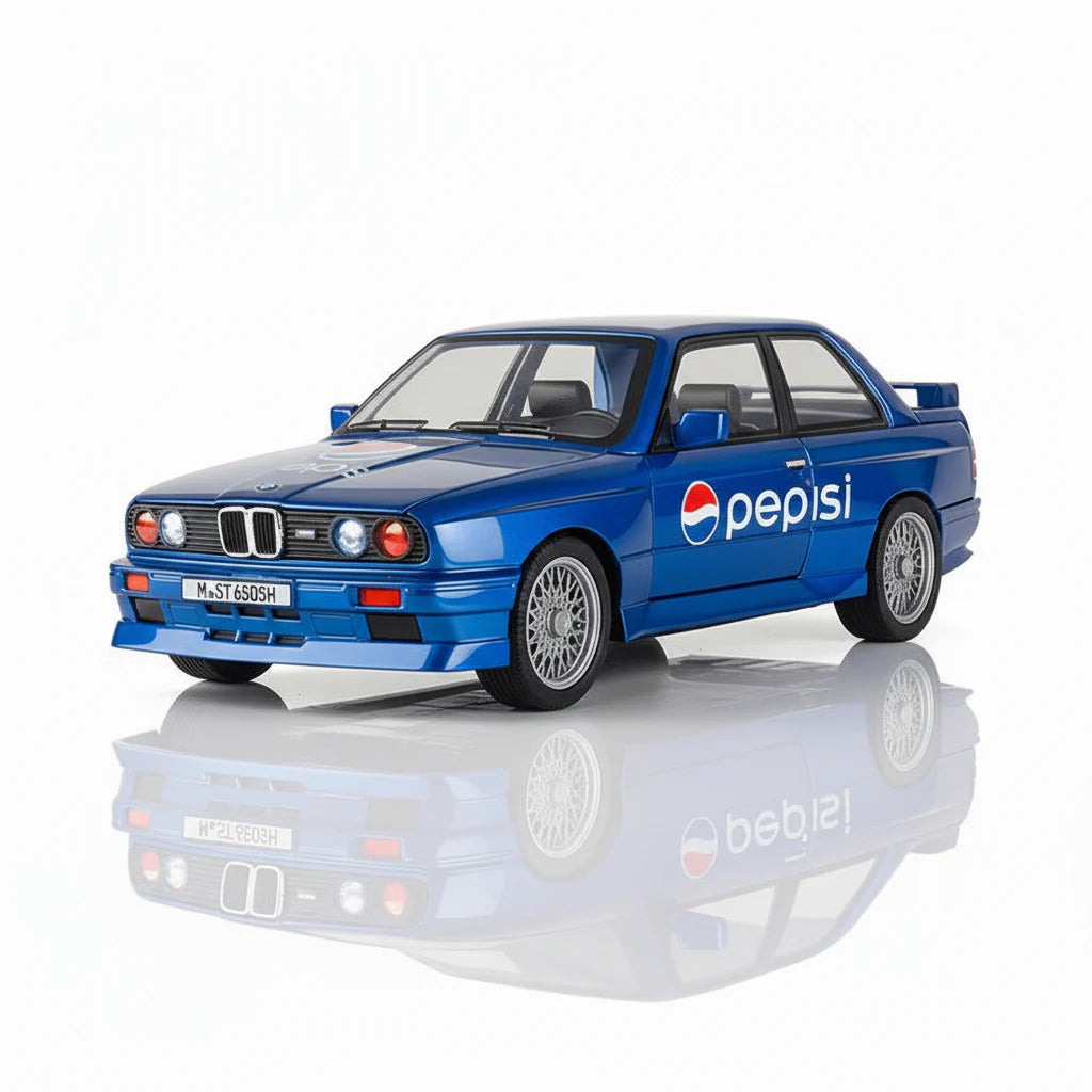 Che Zhi BMW M3 E30 Pepsi 1:24 Diecast Pull Back Car Light Sound Open Doors